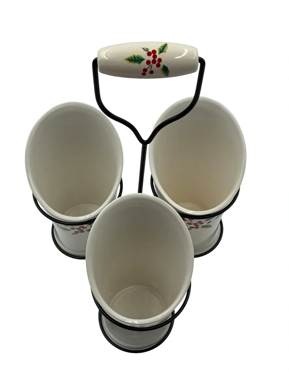 Collections Etc Christmas Holly Berry Flatware Utensil Caddy 3 Cup Holder